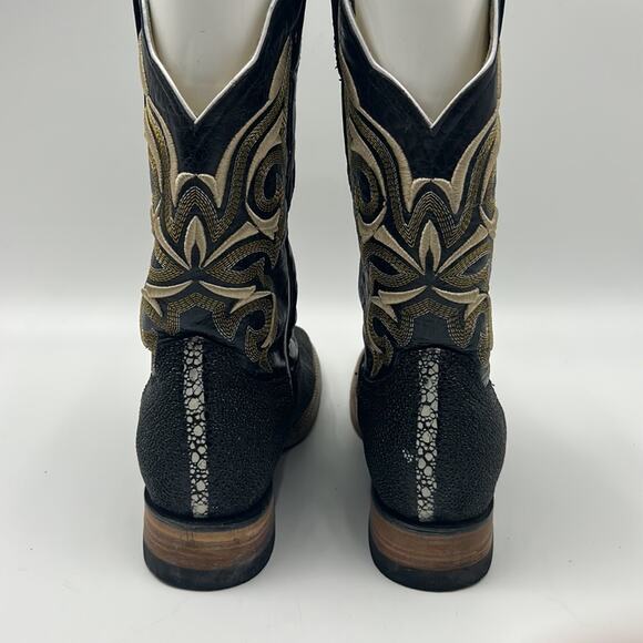 VILLANAZO BOOT WESTERN COWBOY BLACK LEATHER MENS SIZE 27 MEXICO US SIZE 8